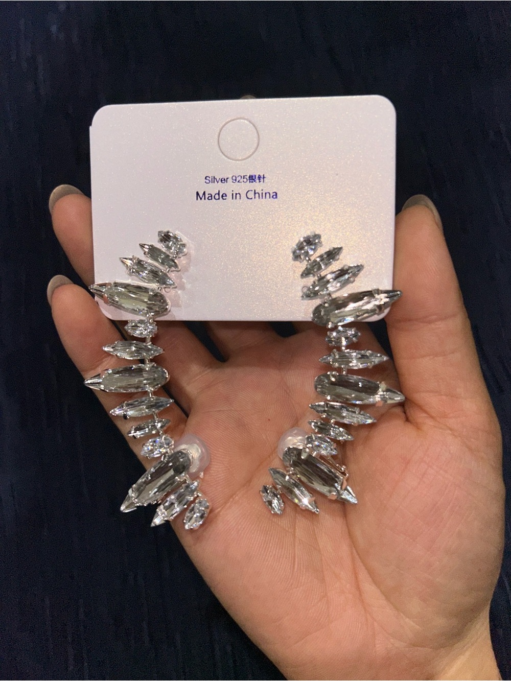 Crystal Marquise Hoop Earrings - Silver Tone